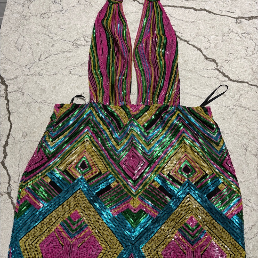 Fashion Nova Multicolor Sequin Backless Dress